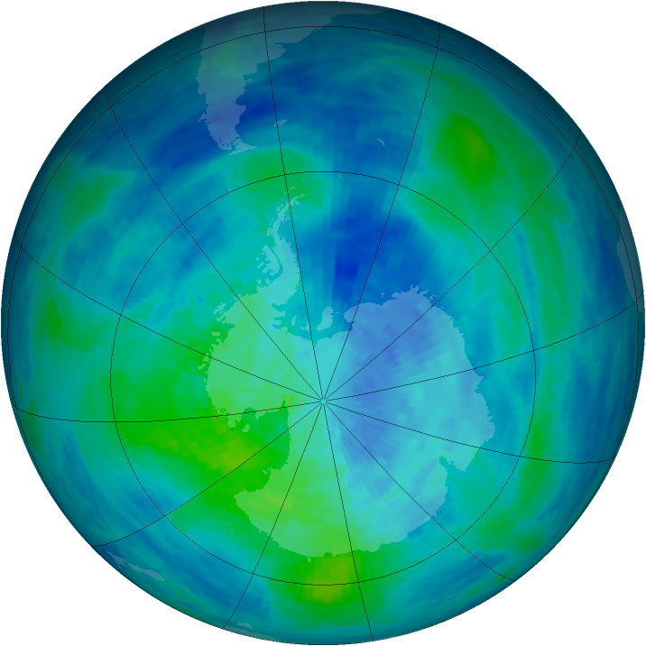 Antarctic ozone map for 15 March 1994